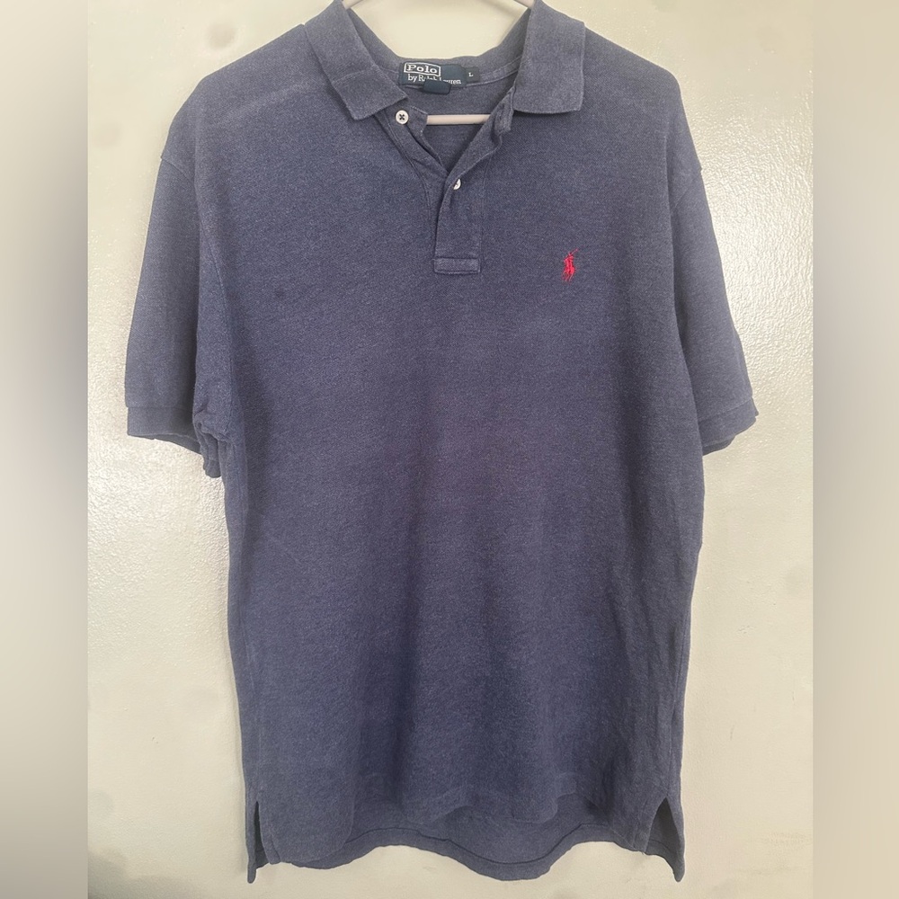 Polo by Ralph Lauren Men's Dark Blue Polo Shirt with Red Logo